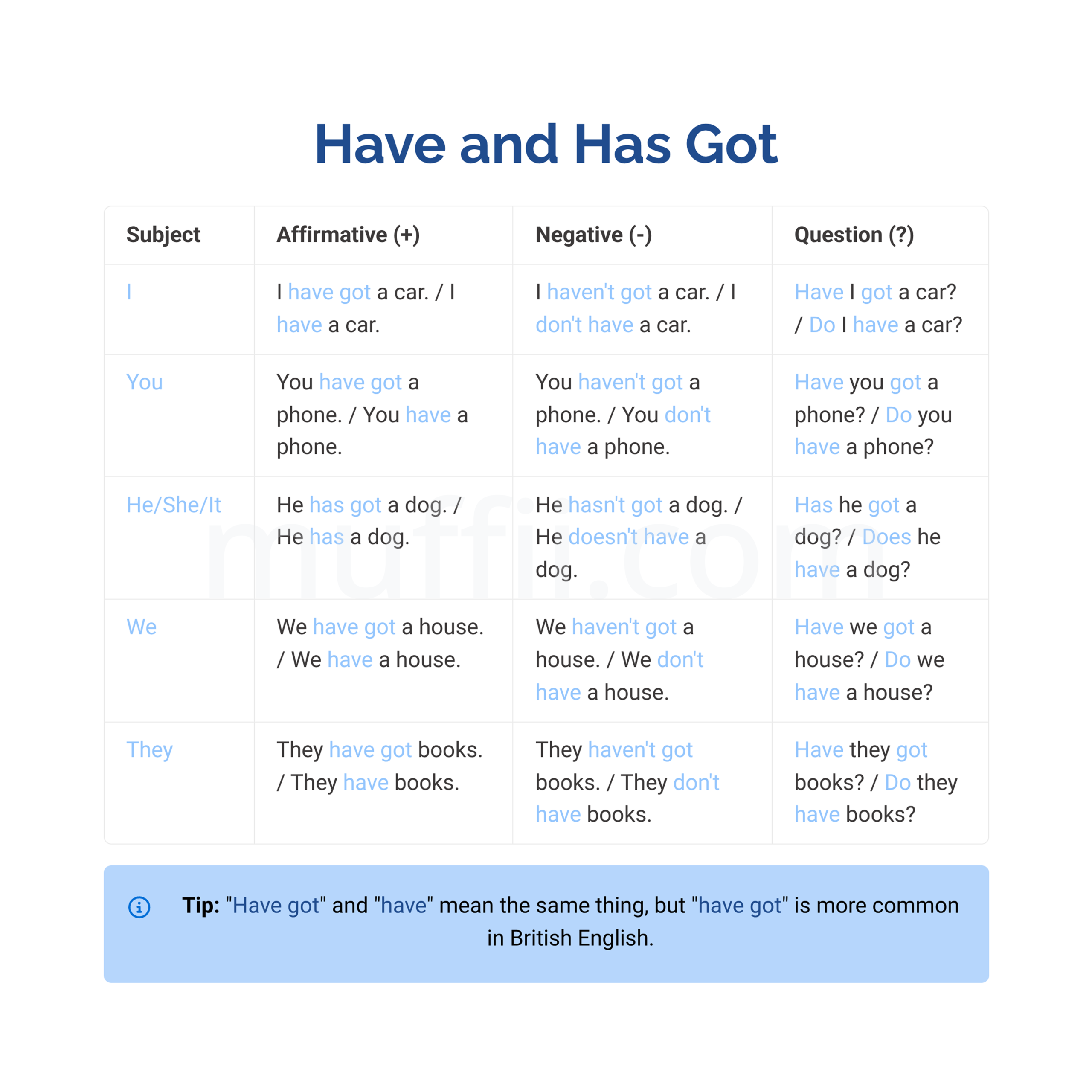 Have and has got A1 grammar exercises