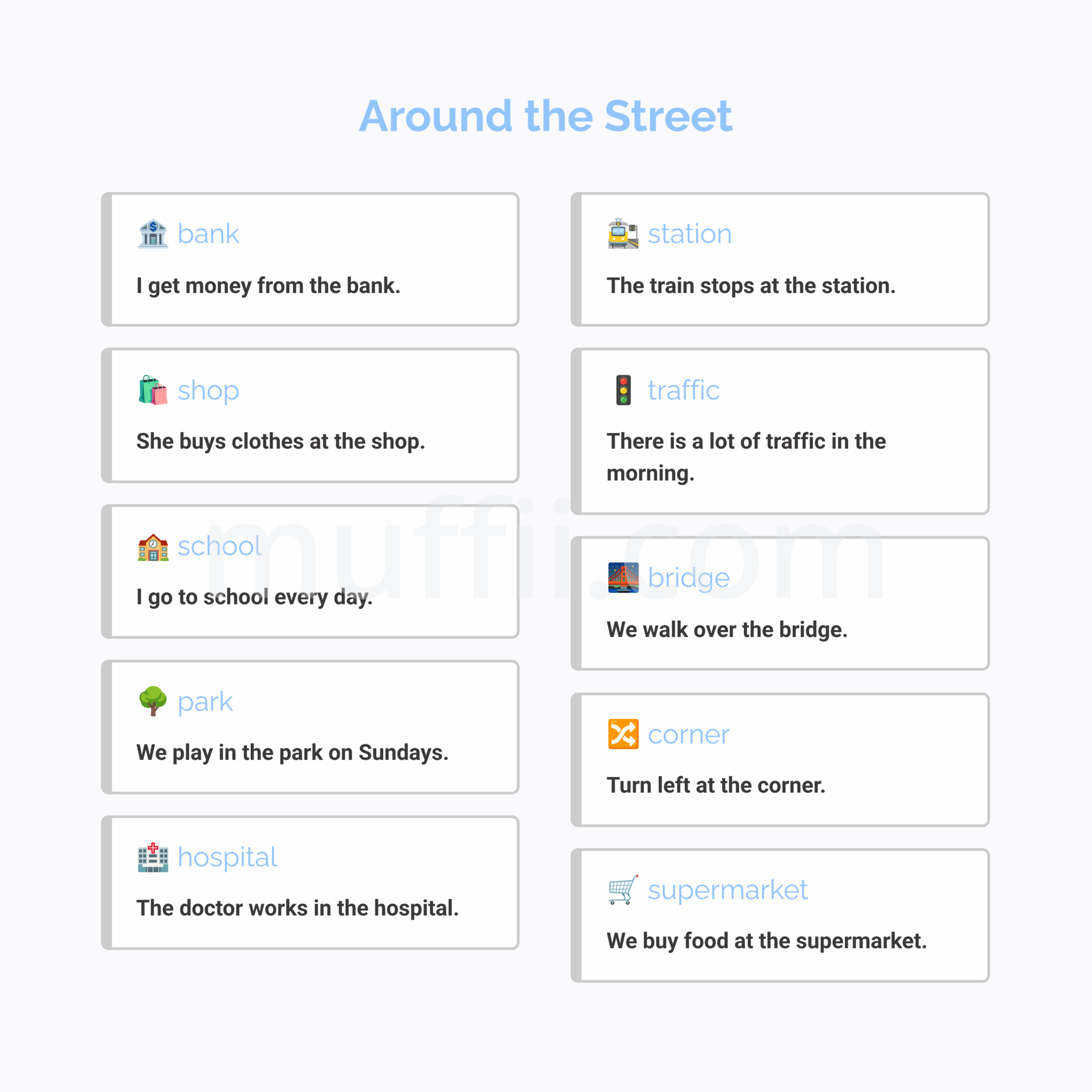 A1 Around the street vocabulary exercises