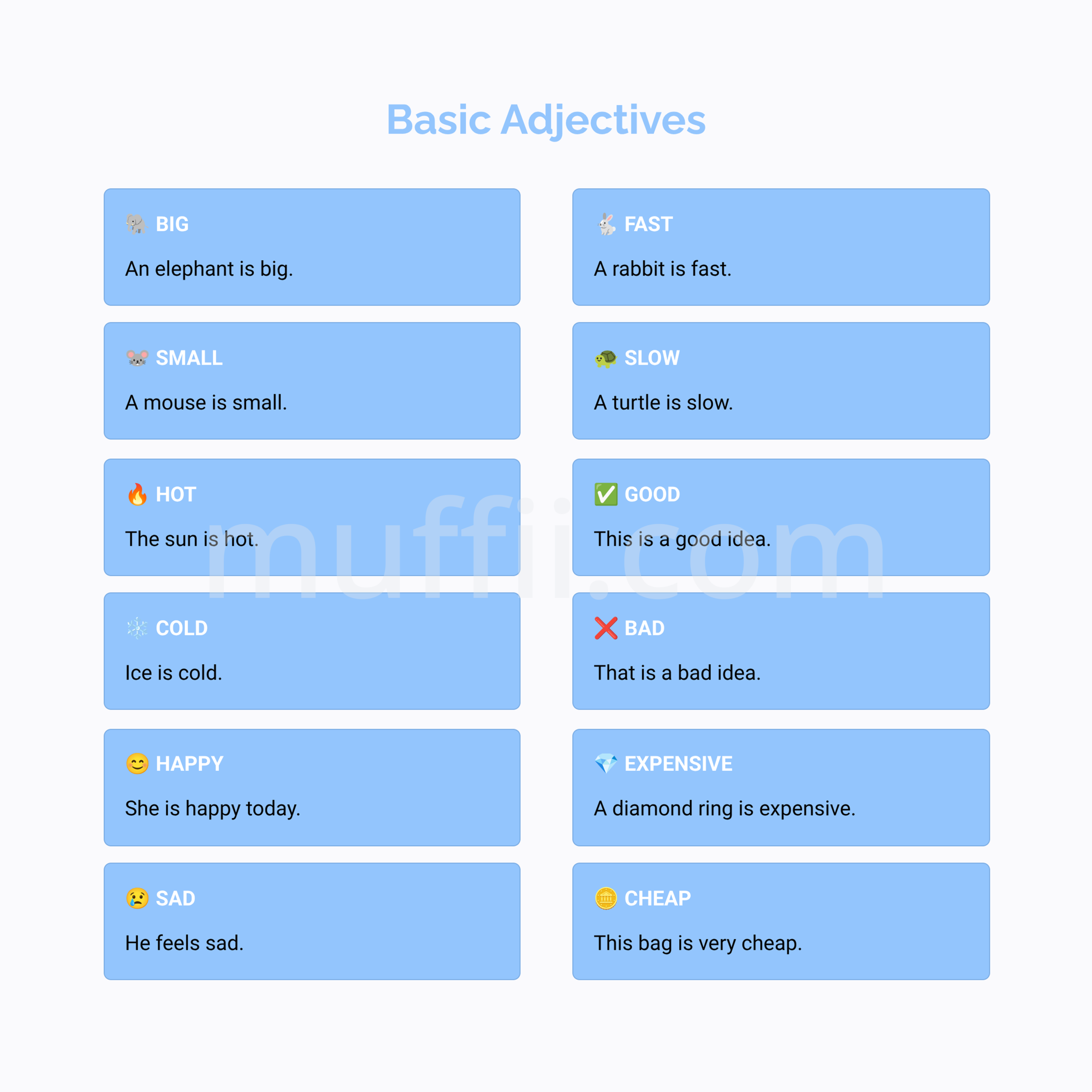 A1 Basic adjectives vocabulary exercises