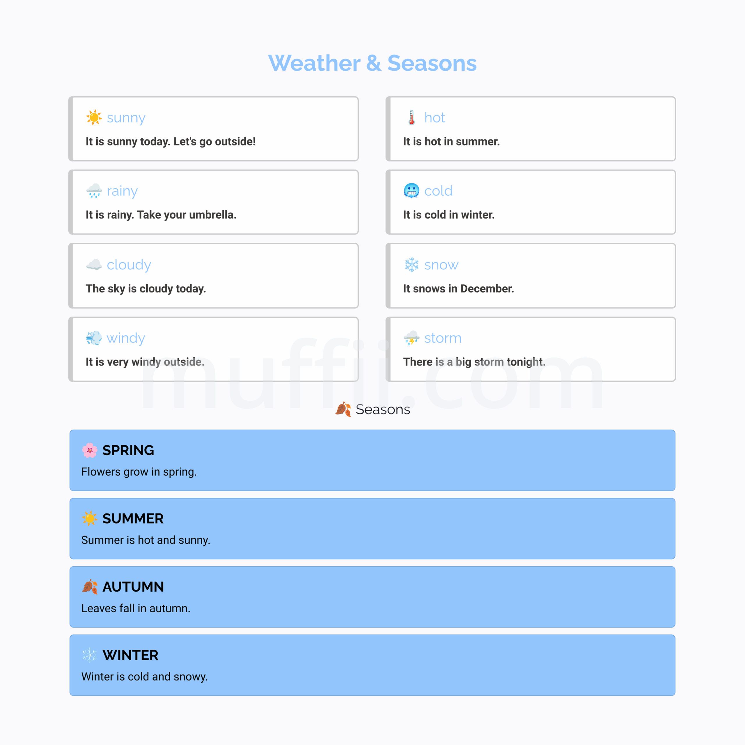 A1 Weather and Seasons vocabulary exercises