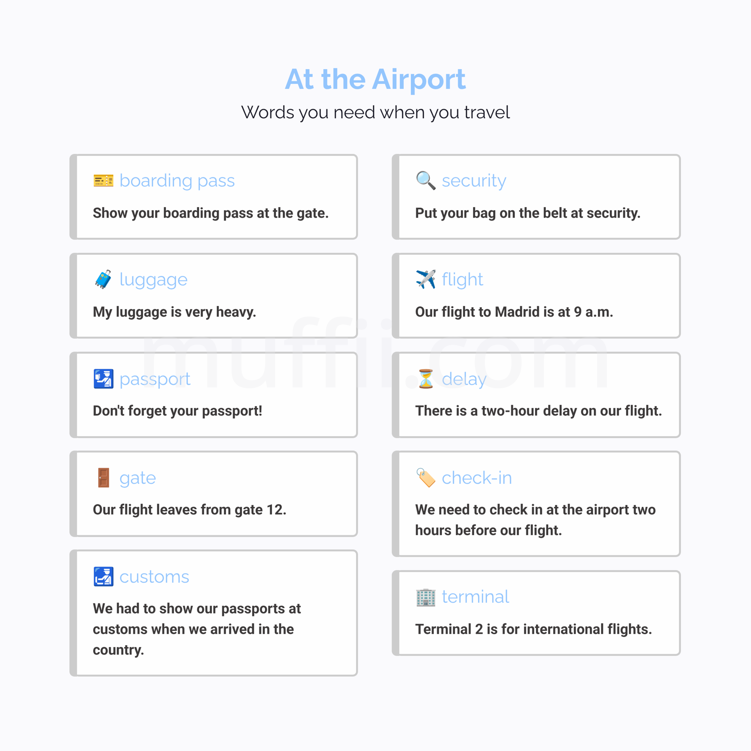 A2 At the Airport vocabulary exercises