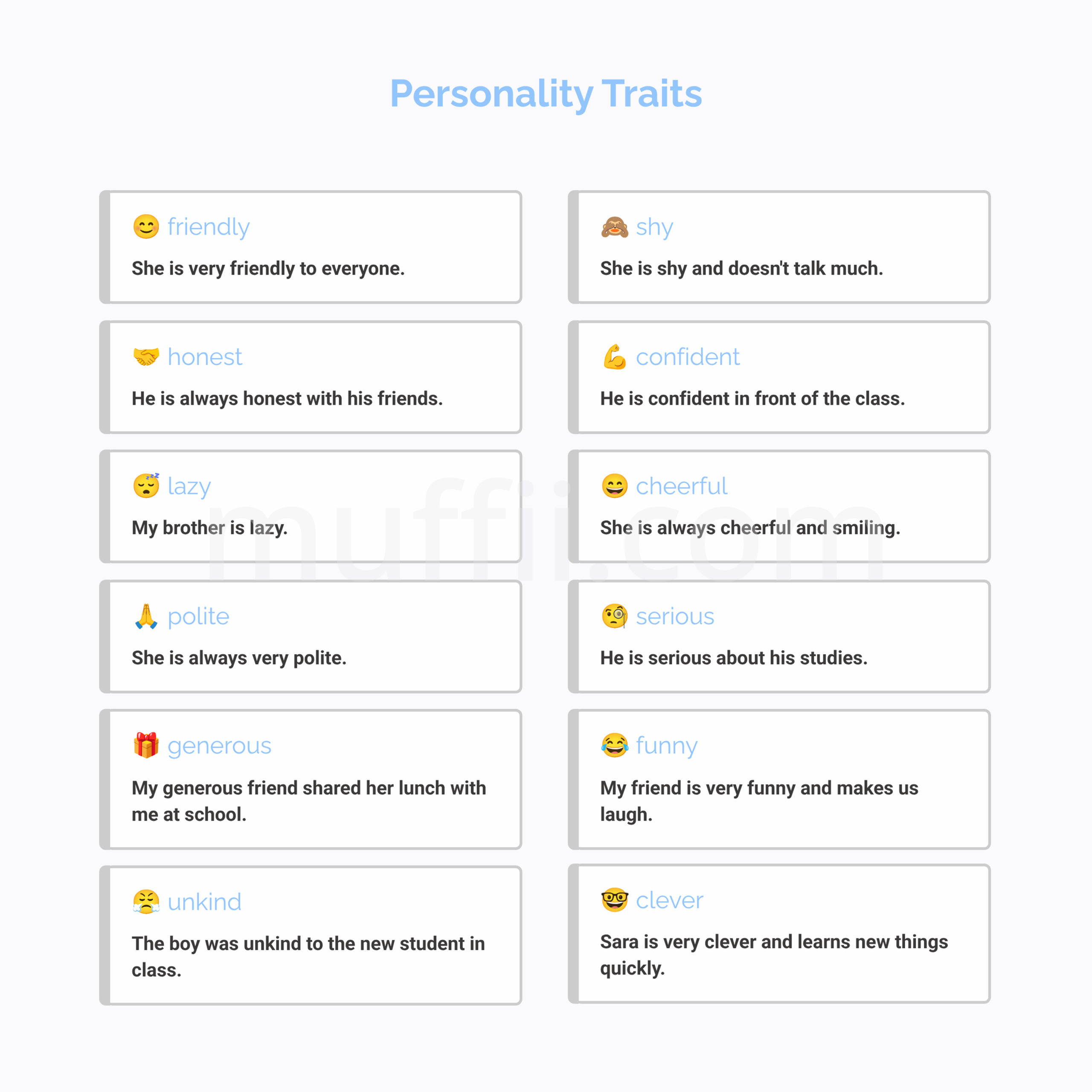 A2 Personality traits vocabulary exercises