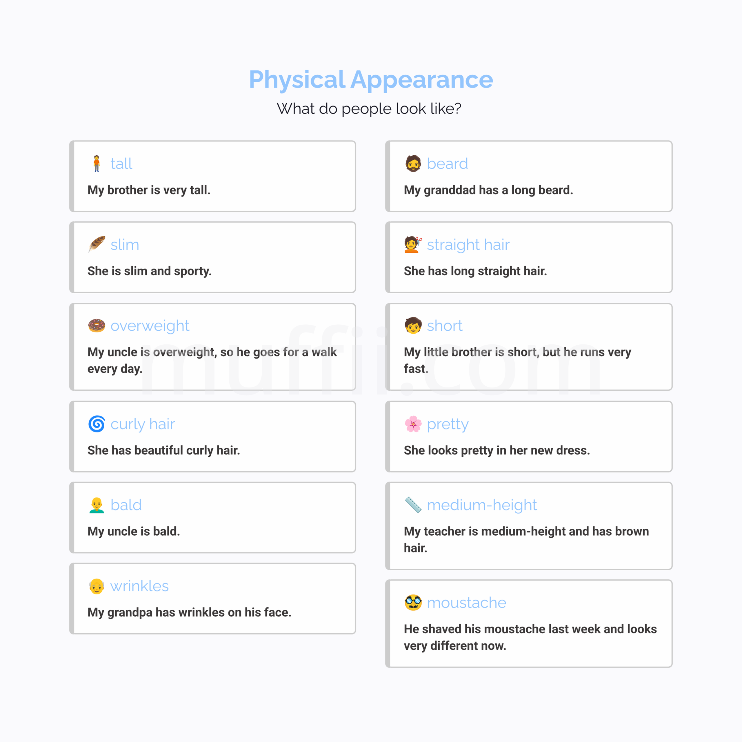 A2 Physical appearance vocabulary exercises