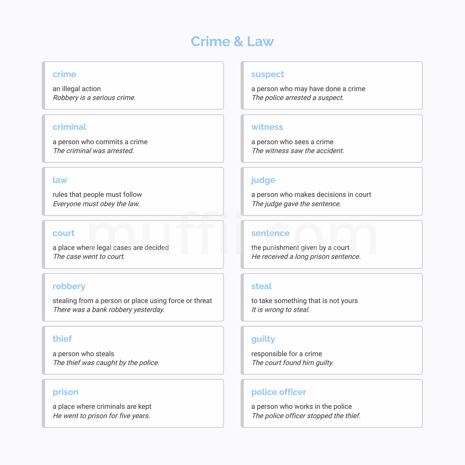 B1 Crime and Law vocabulary exercises